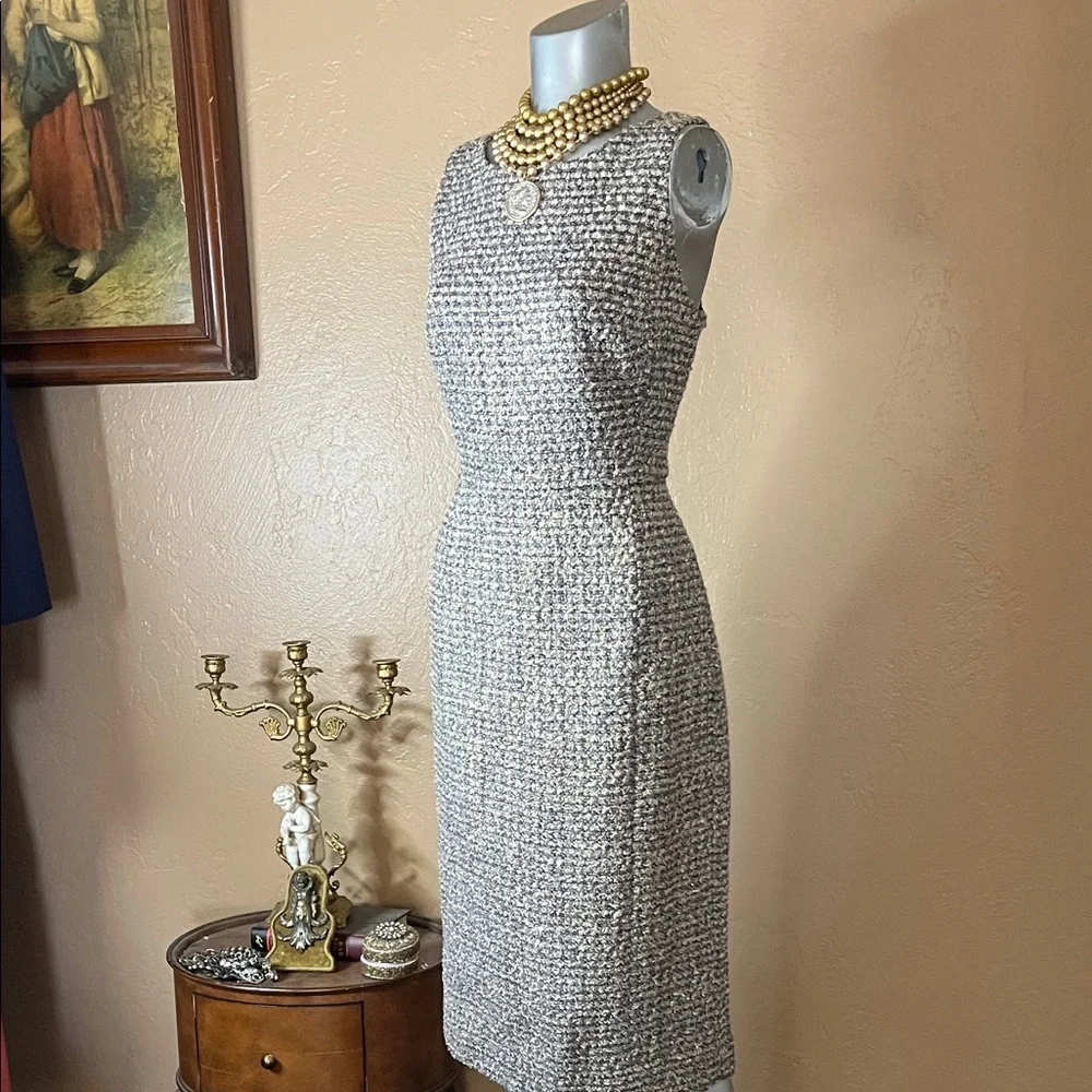 J. Crew Collection Gold Tweed Midi Pencil Dress.  Sz 6 - Picture 2 of 7